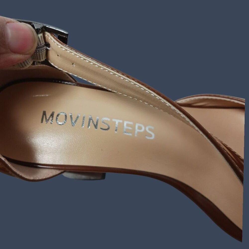 Movinsteps Womens Patent Leather Block Mid Heel Strap Pumps Brown Size 5 - Picture 4 of 14